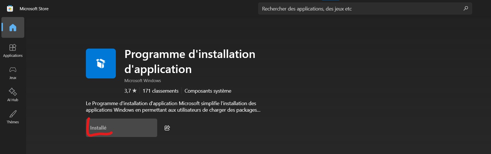 App Installer instalado